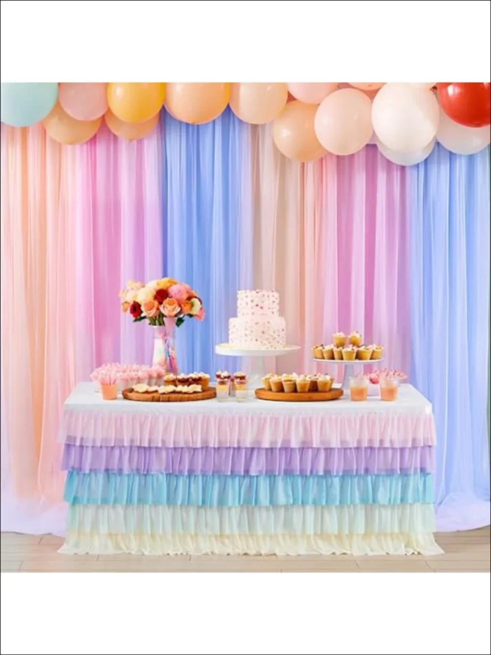 Chiffon Table Skirt Ruffle 6ft Rectangle Table Party Tablecloth